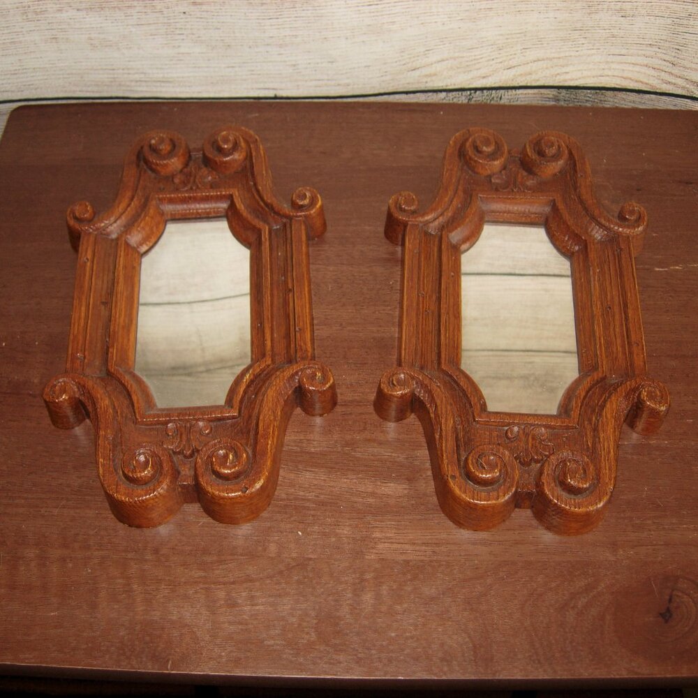 2 Vintage Home Interiors Burwood Faux Wood Scroll Accent Wall Mirrors 9.5” x 6”